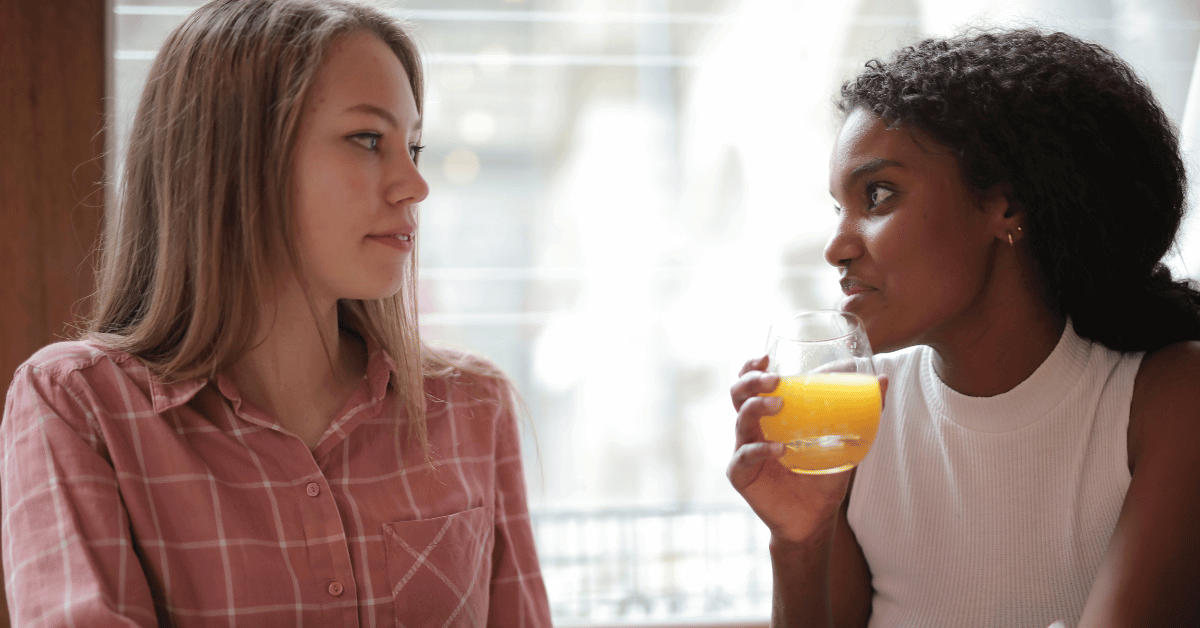 two female friends talking